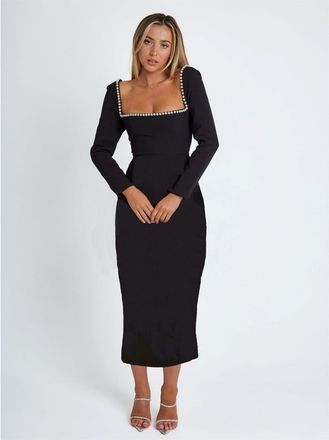 Odd Muse Womens The Ultimate Midi Pearl Dress in Black - Size X-Small