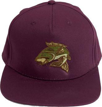 Bang Tidy Clothing Carp Fishing Hats Caps Gifts - Flat Peak, Adjustable Snap Fastening Ventilated Top - Cotton - Embroidered - Burg Burgundy