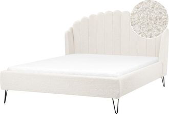 Beliani Cama Con Somier De Boucl&eacute; Patas De Metal 160 X 200 Cm Cabecero Blanco Crema Ambillou