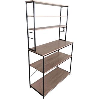 Relaxdays Scaffale da cucina Relaxdays, 6 ripiani con piano di lavoro, HLP 167 x 100 x 40 cm, supporto microonde, naturale/nero