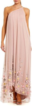 Mac Duggal One Shoulder High Low Embellished Trapeze Gown in Rose at Nordstrom, Size 14