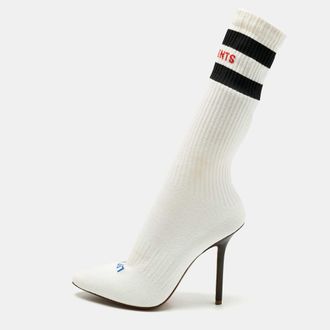 VETEMENTS White Knit Fabric Striped Sock Boots