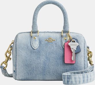 Coach Womens Mini Rowan Crossbody Bag In Loved Denim With Charms - Dark Blue - One Size