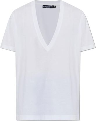 Dolce & Gabbana T-shirt in cotone con logo applicato - - Tops - Uomo - Bianco - L
