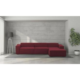 Talamo Italia Talamo Italia - Sof&aacute; Fijo Raffaella, Sof&aacute; Modular 4 Plazas Pen&iacute;nsula Derecha, 100% Made In Italy, Sof&aacute; Moderno En Tela, Cm 340x170h70, Rojo, Con Embal
