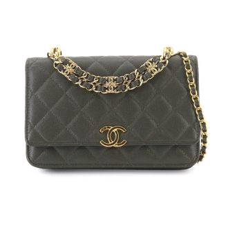 Chanel Green Leather Chain/Shoulder Wallet (Pre-Owned)