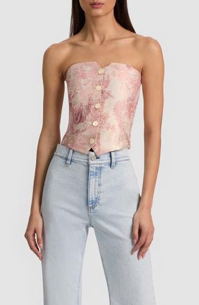 Alice & Olivia Kelcey Floral Jacquard Strapless Top in English Rose Toile at Nordstrom, Size 4