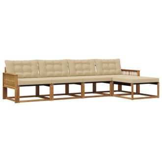 vidaXL Conjunto De Sof&aacute;s De Exterior Con Coj&iacute;n 5 Pcs Natural Y Beige Vidaxl
