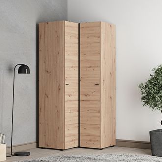 Dmora Armario 2 Puertas Madera, Ropero Dormitorio 4 Estantes, Apertura Batiente, Esquinero, 95x208h Cm Marr&oacute;n Roble Nudoso