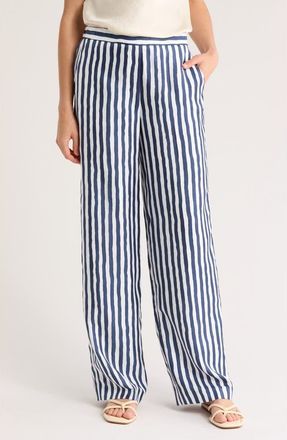 Theory Relax Stripe Silk Pull-On Pants in Blmu at Nordstrom Rack, Size 10