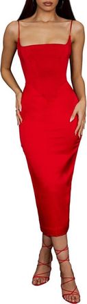 House of CB Anais Satin Corset Midi Dress in Scarlet at Nordstrom, Size X-Small