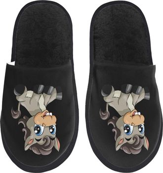 Generic Comfortable Cotton Slipper A Little Cute Blue Eyed Donkey Fluffy Slipper Plush Home Slippers for Ladies Indoor Guest M
