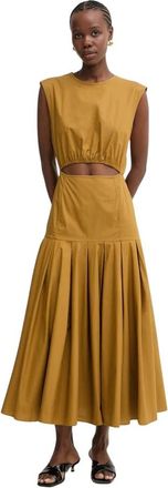 Pinko Uitlopende Maxijurk - Dames - Casual kleedjes - Geel - L - Katoen - Kleedjes