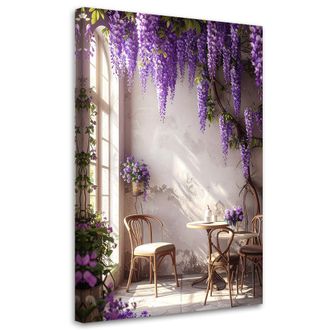 Feeby Cuadro Sobre Lienzo, Caf&eacute; Con Flores Moradas, 70x100