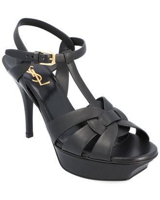 Saint Laurent Womens Calfskin Leather Tribute Platform Sandal (Authentic Pre- Loved)