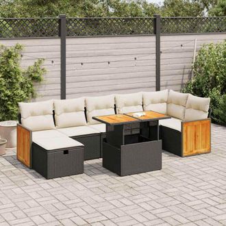 vidaXL Set De Muebles De Jard&iacute;n 5 Pzas Y Cojines Rat&aacute;n Sint&eacute;tico Negro Vidaxl