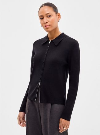 Contemporaine Womens Polo Shirt-collar mini-rib zip-up cardigan