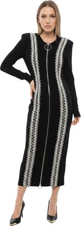Balmain Black Embellished Round Neck Midi Dress
