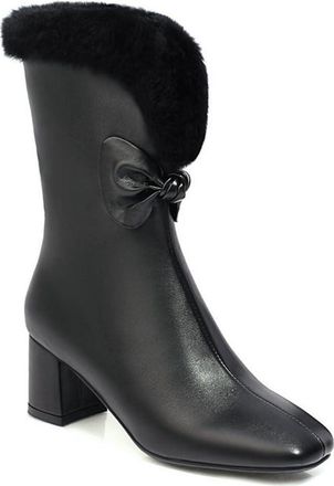 Generic Womens Fashion Mid Calf Dressy Snow Boots Square Toe Block Heel Bowtie Elegant Winter Outdoor Party Shoes (Black,7.5)