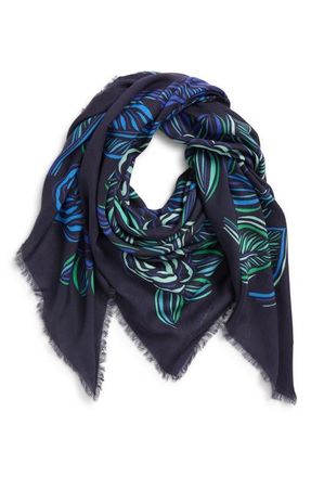 Echo Gestural Rose Print Square Scarf in Navy at Nordstrom