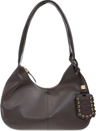 Ganni medium leather shoulder bag - women - Recycled Leather/Polyurethane/Polyester/Recycled Cotton/Cotton - OS - Brown