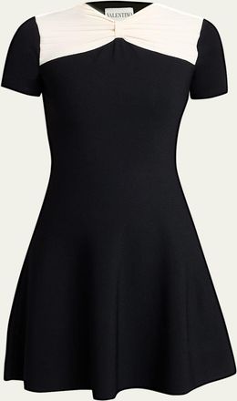 Valentino Garavani Bow-Neck Knit Short-Sleeve Mini Dress