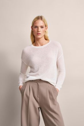 Bugatti Rundhalspullover BUGATTI, Damen, Gr. S, beige (ecru), 53% Polyamid, 27% Polyacryl, 20% Alpaka, unifarben, normal, Rundhals, Rippb&uuml;ndchen, Pullover Run