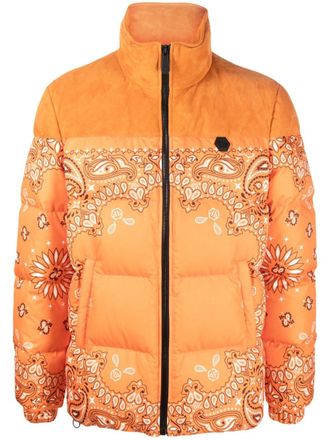 Philipp Plein bandana-print padded jacket - Orange
