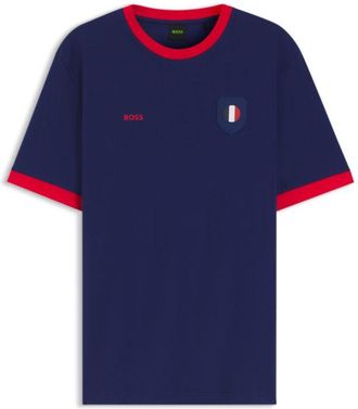BOSS Stretch-cotton T-shirt with country flag and logo