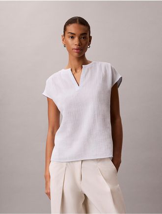 Calvin Klein Jeans Calvin Klein Womens Double Gauze Relaxed Top - Blue - XS