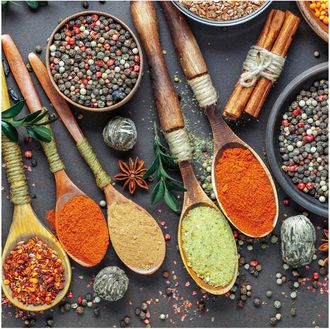 Schubiger M&ouml;bel Digitaldruck auf Glas Holzl&ouml;ffel mit Gew&uuml;rzen