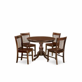 East West Furniture 5 Piece Dining Set - Dining Table and 4 Mahogany Wooden Dining Room Chairs Button Tufted Back