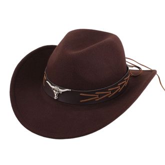 Generic Western Cowboy Hat for Men Women Faux Fur Felt Cowgirl Soft Cowgirl Outdoor Cowboy Hat with Wide Brim Brown