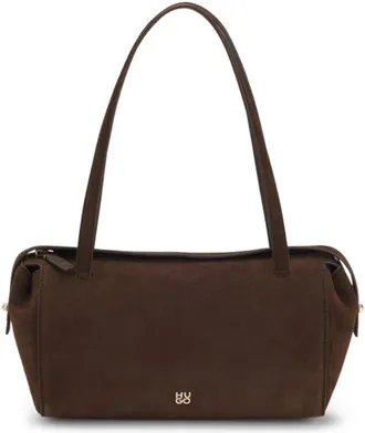 HUGO BOSS Faux-suede handbag with metallic stacked logo
