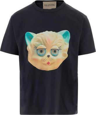 Valentino Garavani Katoenen T-shirt met Le Chat de la Maison print - Heren - T-shirts - Blauw - XL - Katoen - Tops