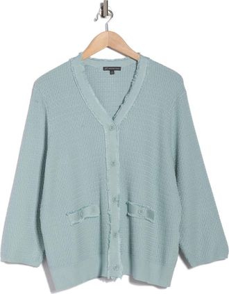 Adrianna Papell V-Neck Fringe Cardigan in Dusty Seamist at Nordstrom Rack, Size 1X