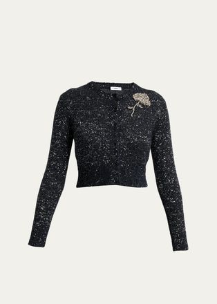 Erdem Crystal Brooch Paillette Knit Crop Crewneck Cardigan
