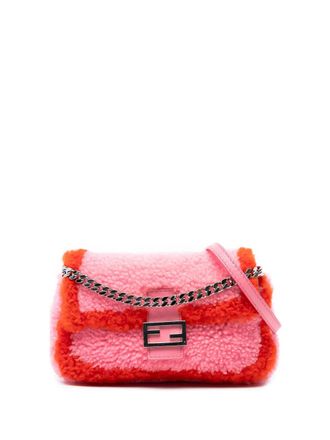 Fendi Borsa a tracolla Baguette micro bicolore in shearling 2010-2025 - Rosa