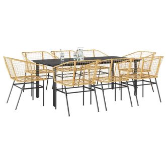 Berkfield Home 9 Piece Garden Dining Set Brown Poly Rattan Glass