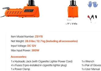 OEM Gato El&eacute;ctrico Para Coche, Capacidad De 15 Toneladas, Doble Opci&oacute;n De Alimentaci&oacute;n, Color Naranja