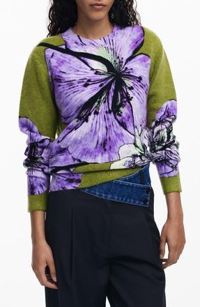 Desigual Floral Print Crewneck Sweater in Lilac at Nordstrom, Size X-Small