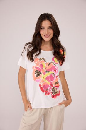 Lieblingsst&uuml;ck Rundhalsshirt LIEBLINGSST&Uuml;CK DavyL, Damen, Gr. XXL, weiss (sanftes wei&szlig;), Single Jersey, Obermaterial: 100% Baumwolle, bedruckt, gemustert, mehrfarbig