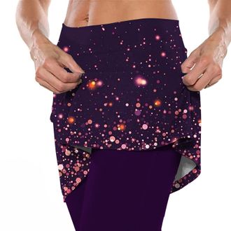Generic Womens High Waist Leggings with Skirt Overlay, Soft Stretchy Yoga Pants, Slim Fit Sports Trousers, Glitter Graphic Print Design, Comfy Workout Legging