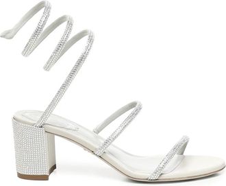 Rene Caovilla Zilveren Blokhak Sandalen Enkelwikkel - Dames - Sandalen met hakken - Grijs - 38 EU - Schoenen