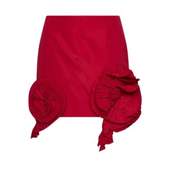 Blumarine Gonna Corta in Raso con Rose 3D - - Skirts - Donna - Rosso - S