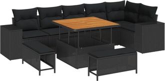 vidaXL Garden Sofa Set with Cushion 9 pcs Black Poly Rattan vidaXL