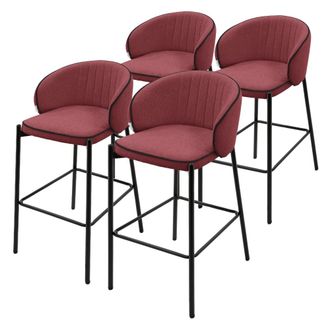 ML Design Set de 4 Taburetes de bar rojos 76cm tapizado tela estructura met&aacute;lica