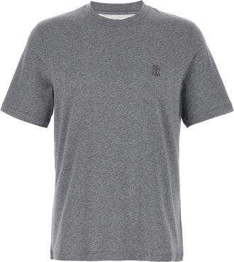 Brunello Cucinelli T-Shirts, male, Gray, XS, Jersey T-shirt with Logo