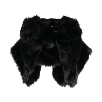 Comme Des Gar&ccedil;ons Faux Fur & Shearling Jackets, female, Black, Size: S Black Fur-Design Cropped Blouse