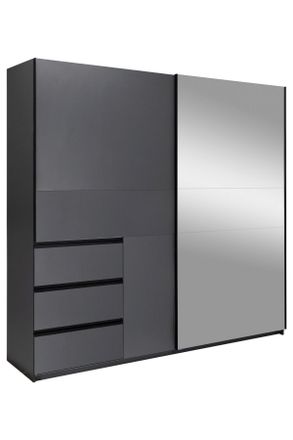 MID.YOU Mid.you Schiebetürenschrank, Graphitfarben, Metall, 2 Fächer, 3 Schubladen, 215x205x61.5 cm, in verschiedenen Größen erhältlich, Schrankfront mit Spie